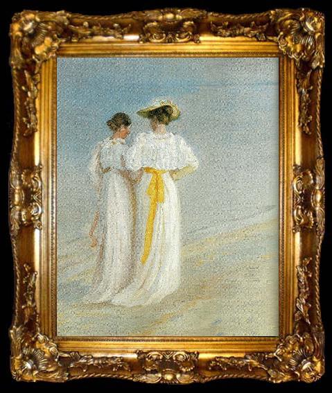 framed  Michael Ancher sommeraften pa skagen sonderstrand, anna ancher og marie kroyer, ta009-2